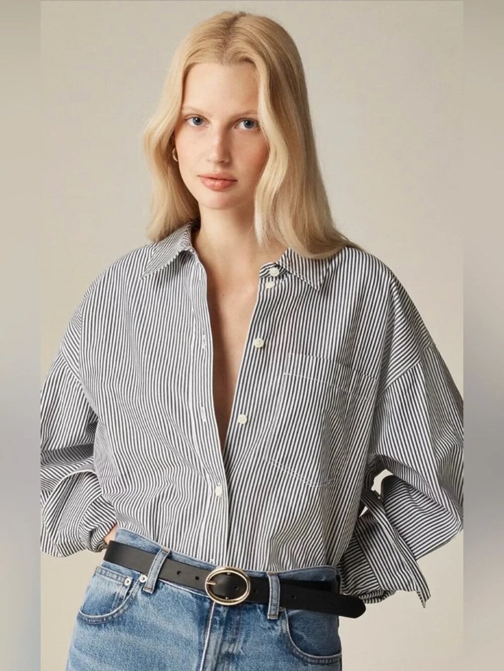 J. Crew Étienne oversized shirt in striped lightweight oxford Navy Stripe Size S